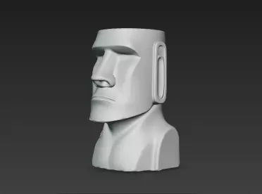 White Marble Rapa Nui Around Pen Holder Showpiece 3D print model_2