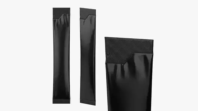 Glossy Black Stick Pack Sachet Mockup 05