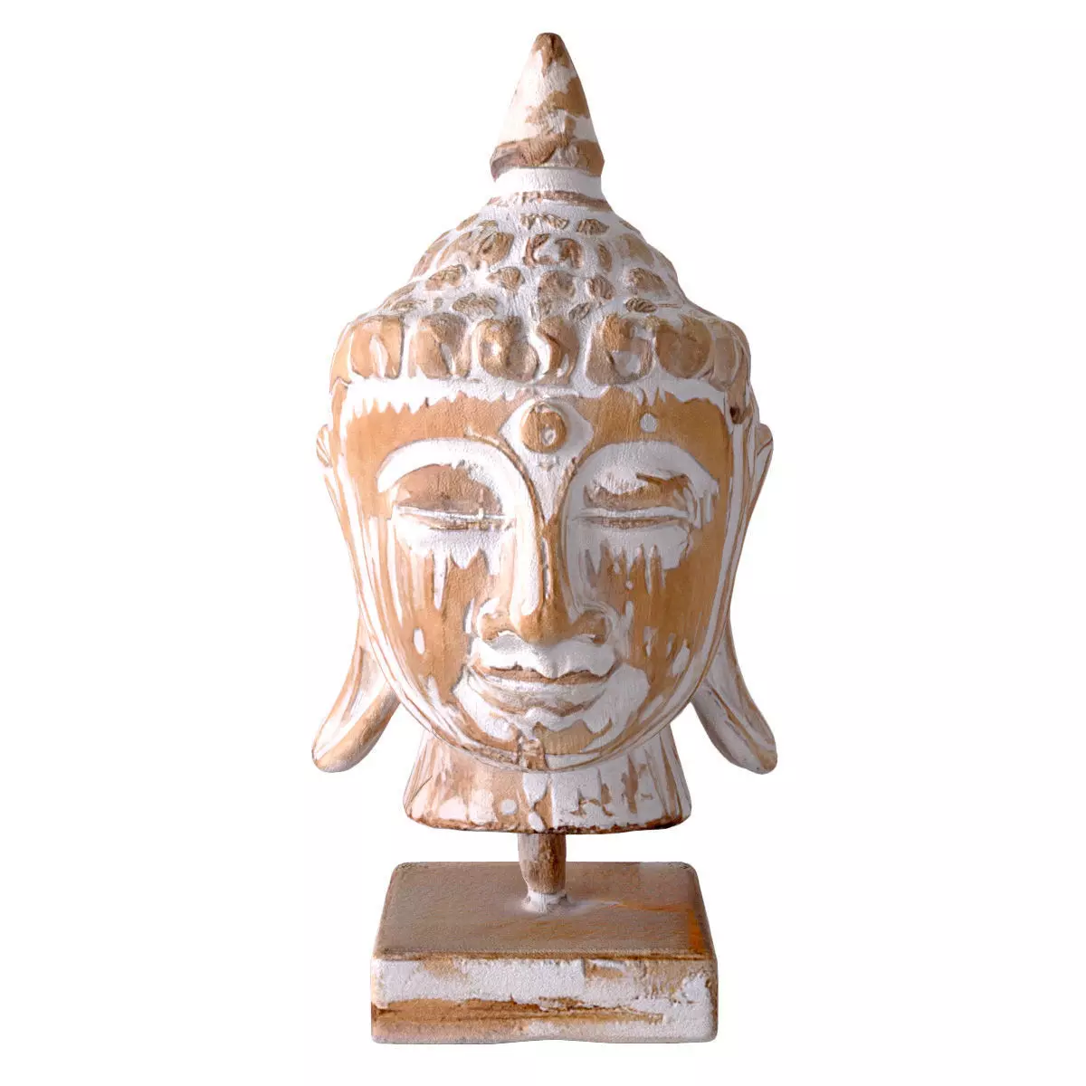 Wooden Buddha Head with Stand 3D model_0