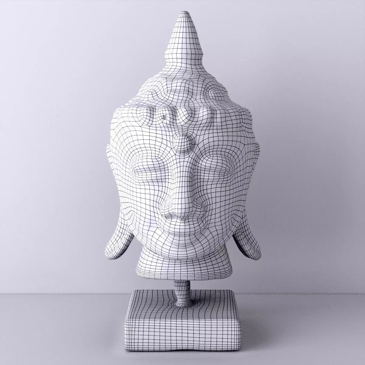 Wooden Buddha Head with Stand 3D model_1