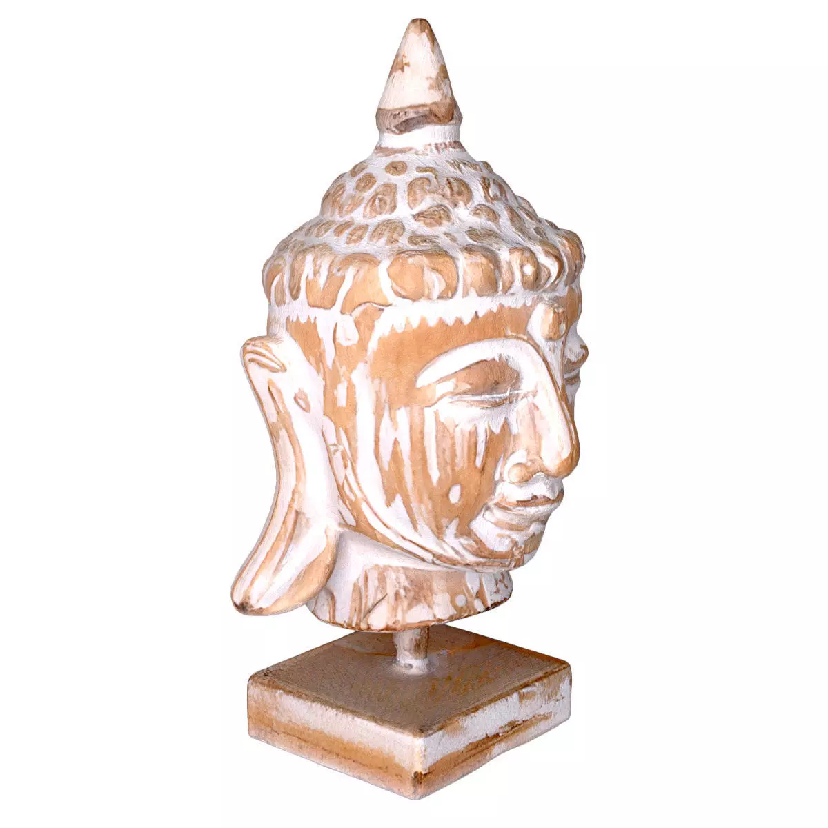 Wooden Buddha Head with Stand 3D model_2