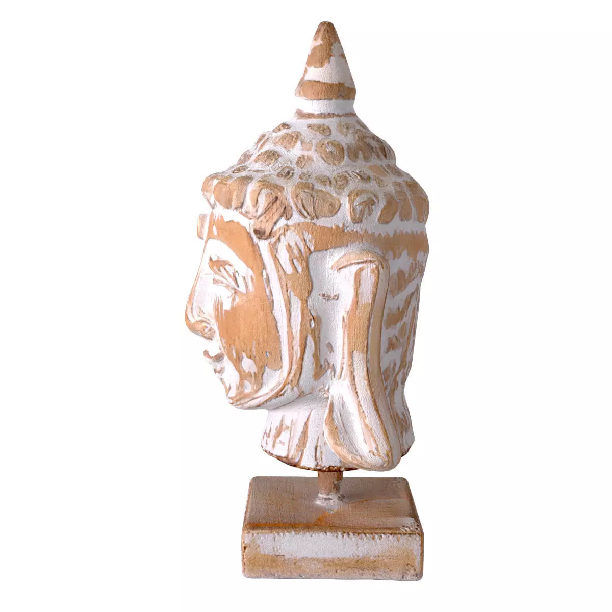 Wooden Buddha Head with Stand 3D model_4