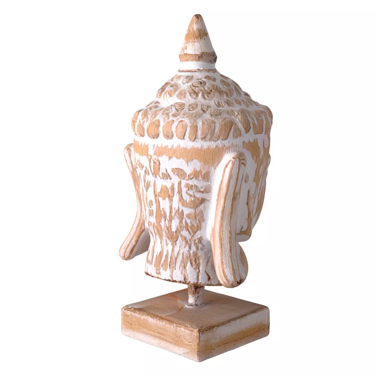 Wooden Buddha Head with Stand 3D model_5