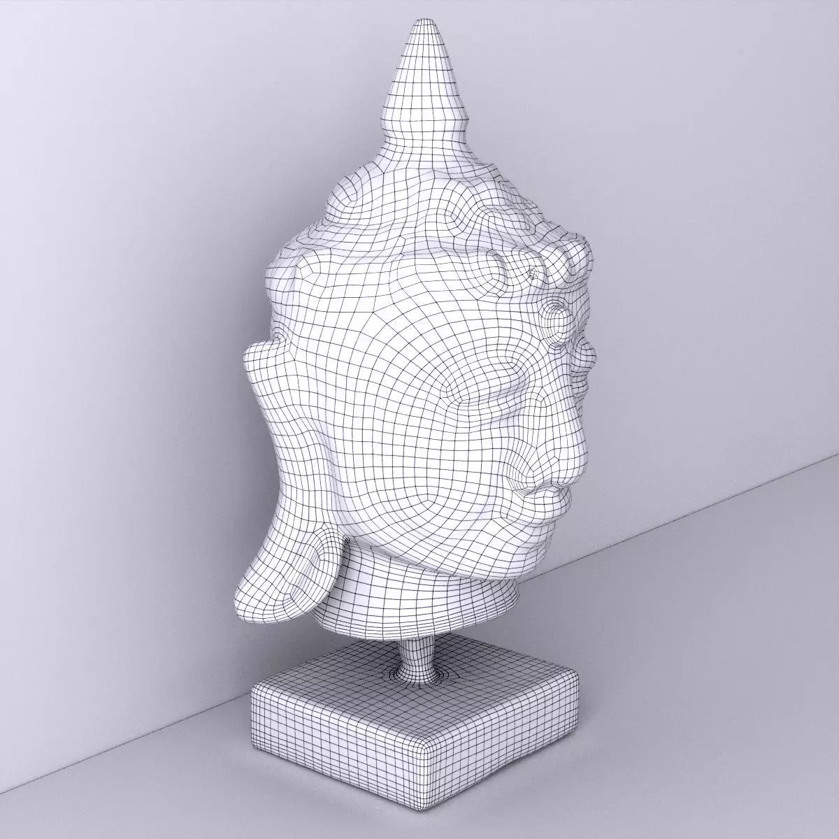 Wooden Buddha Head with Stand 3D model_3
