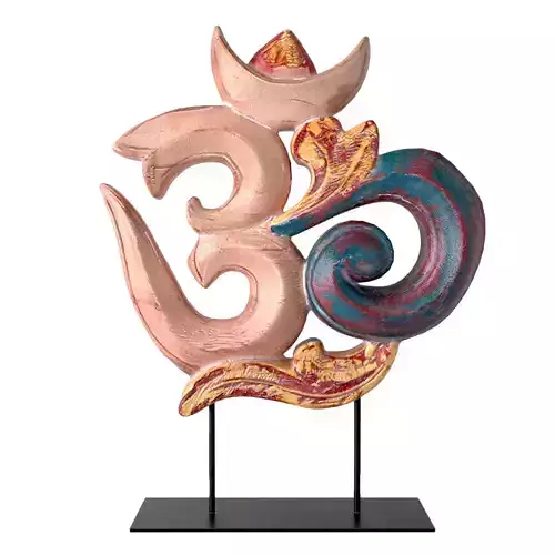 Antique Wooden Yellow and Green Om Symbol