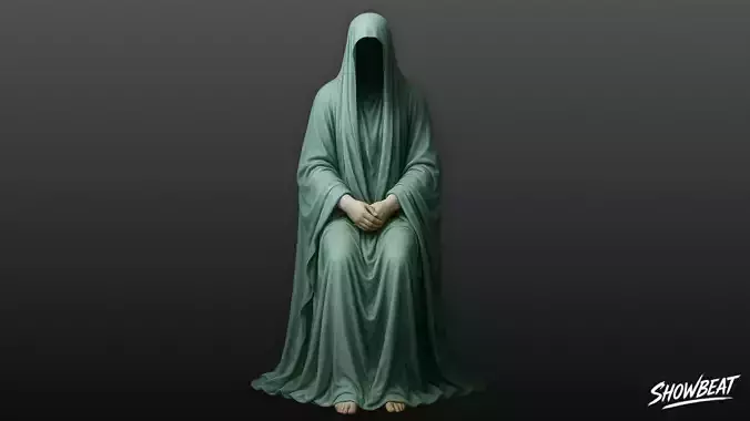 Ghost Statue Seated Hands Folded