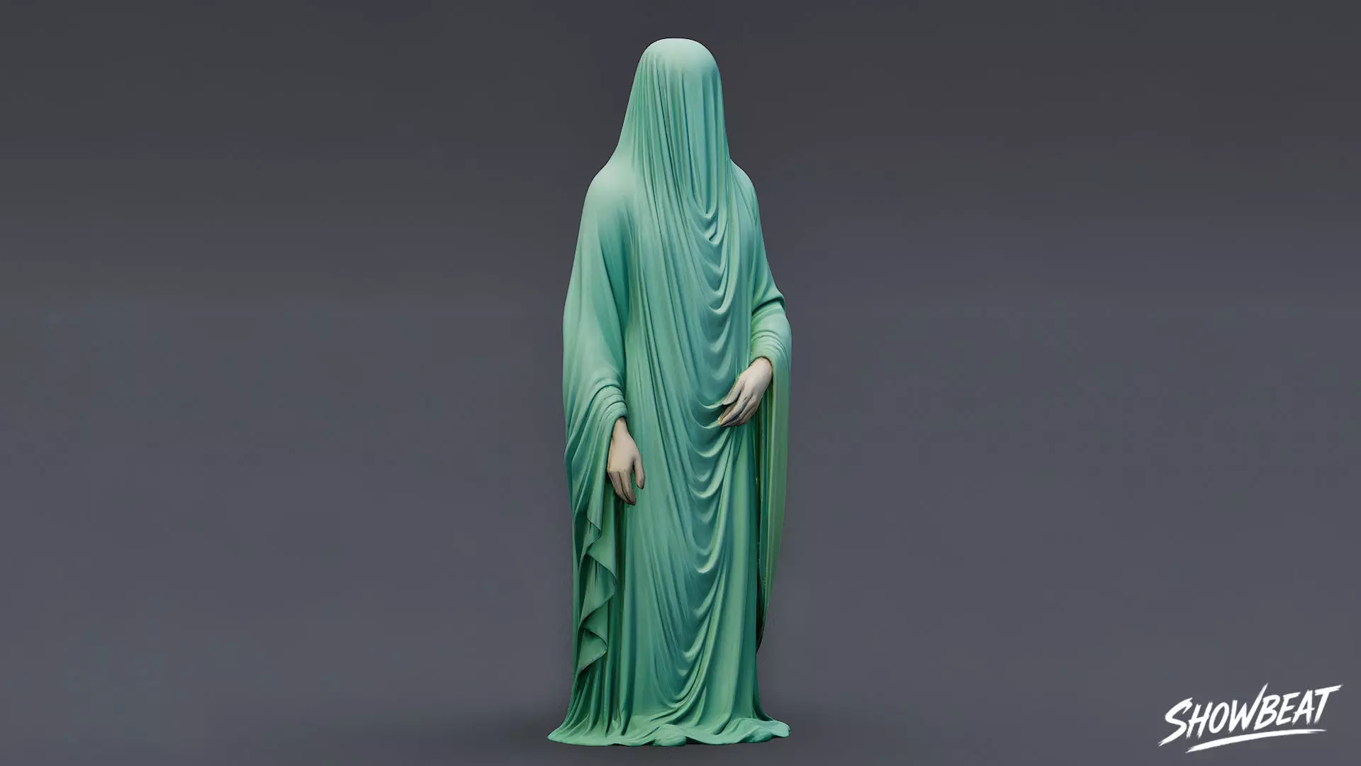 Ghost Statue Standing Draped Low-poly 3D model_5