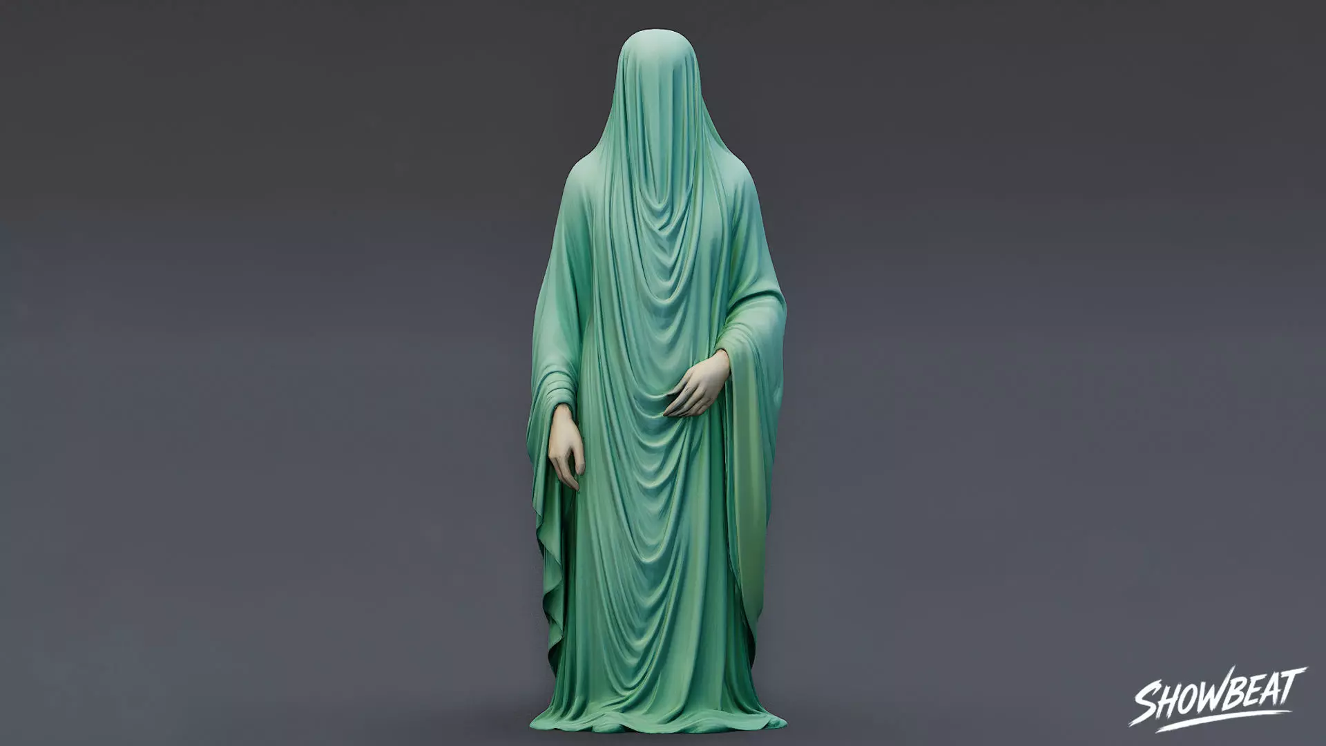 Ghost Statue Standing Draped Low-poly 3D model_1