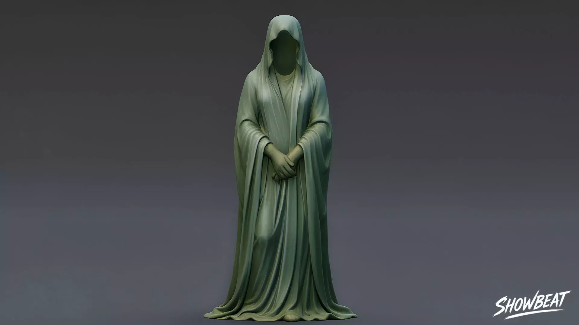 Ghost Statue Standing Hands Folded Low-poly 3D model_1