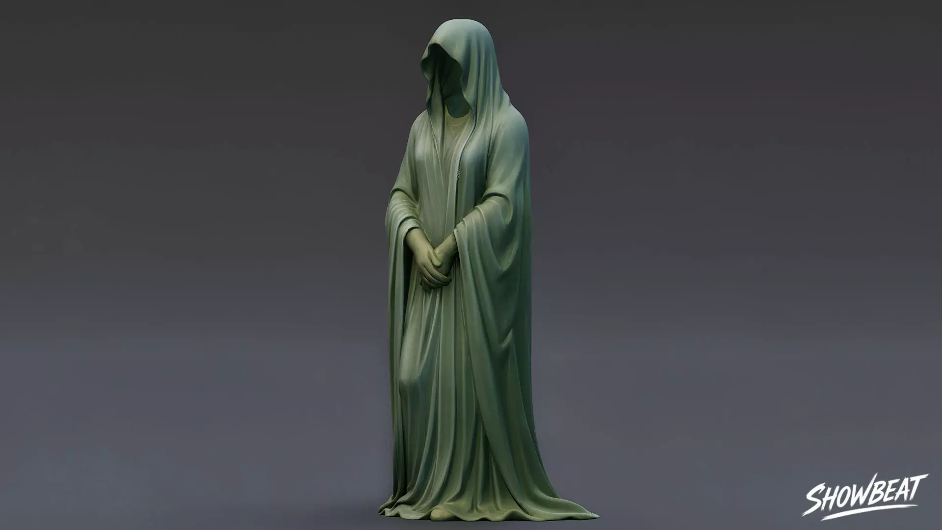 Ghost Statue Standing Hands Folded Low-poly 3D model_2