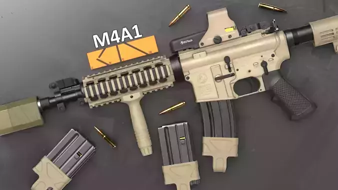 Colt M4A1 Carbine -Cinnamon Roll - AR-15 Pack - Game Asset Low-poly 3D model