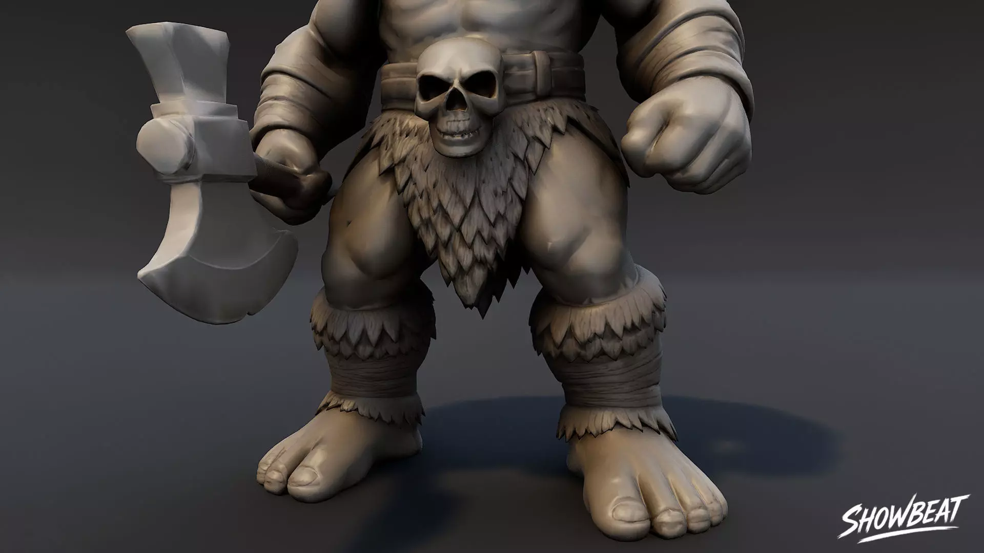 Ogre Warrior Attack Ready Statue Low-poly 3D model_8