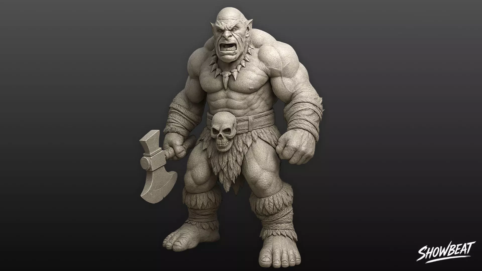 Ogre Warrior Attack Ready Statue Low-poly 3D model_0
