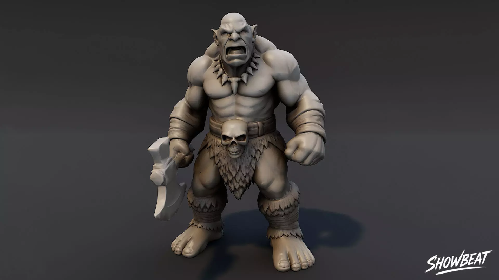 Ogre Warrior Attack Ready Statue Low-poly 3D model_2
