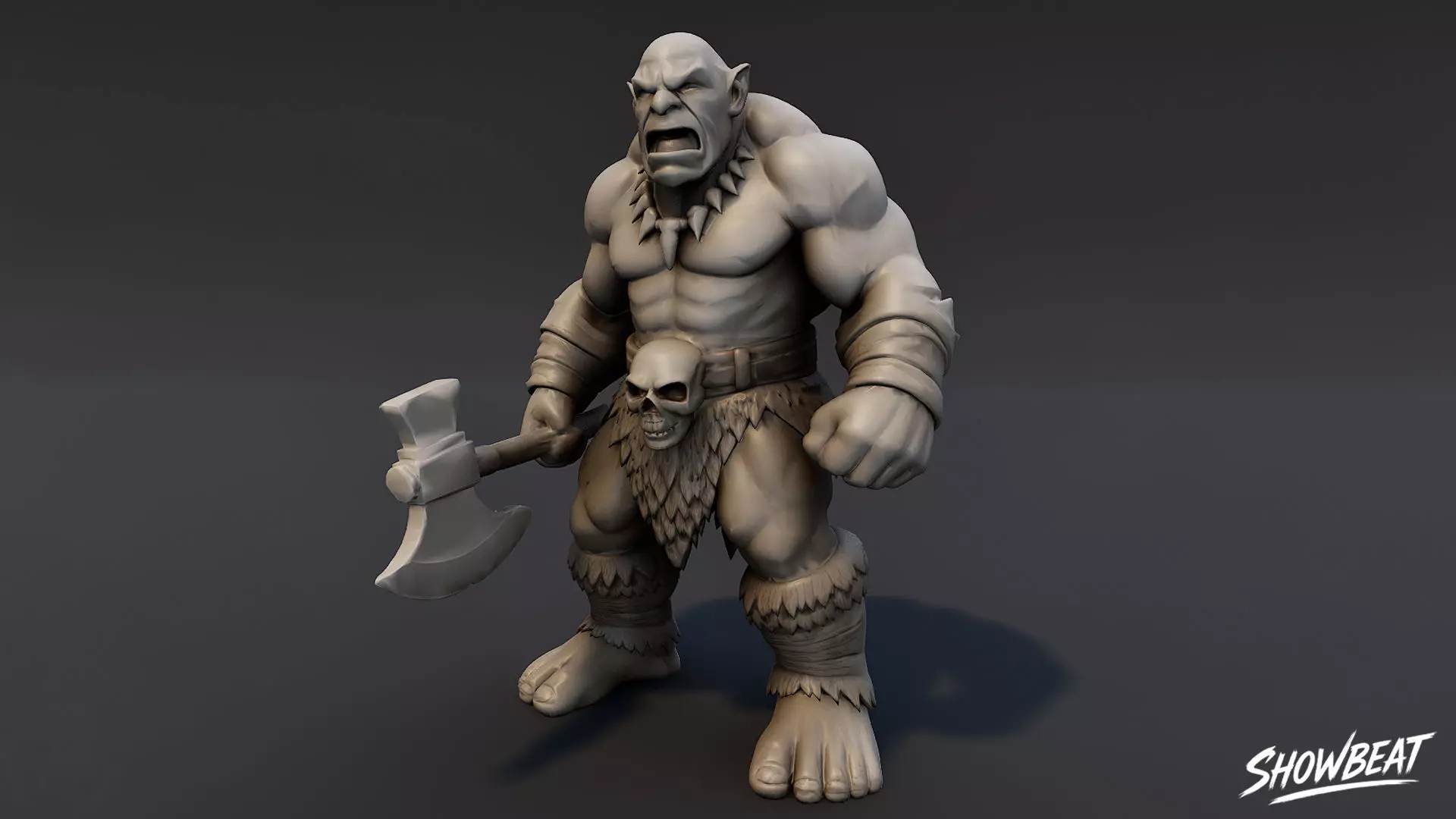 Ogre Warrior Attack Ready Statue Low-poly 3D model_3