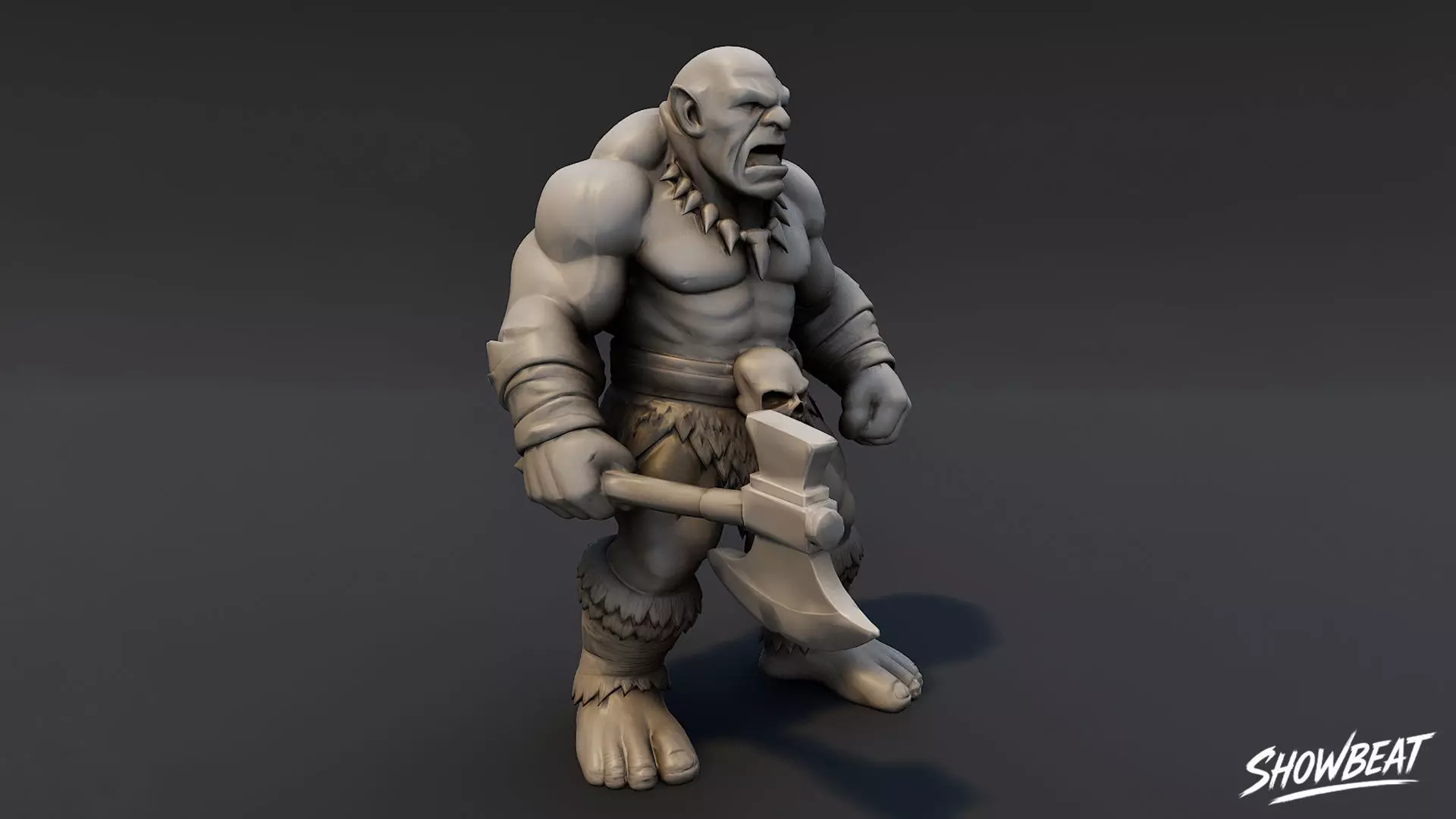 Ogre Warrior Attack Ready Statue Low-poly 3D model_6