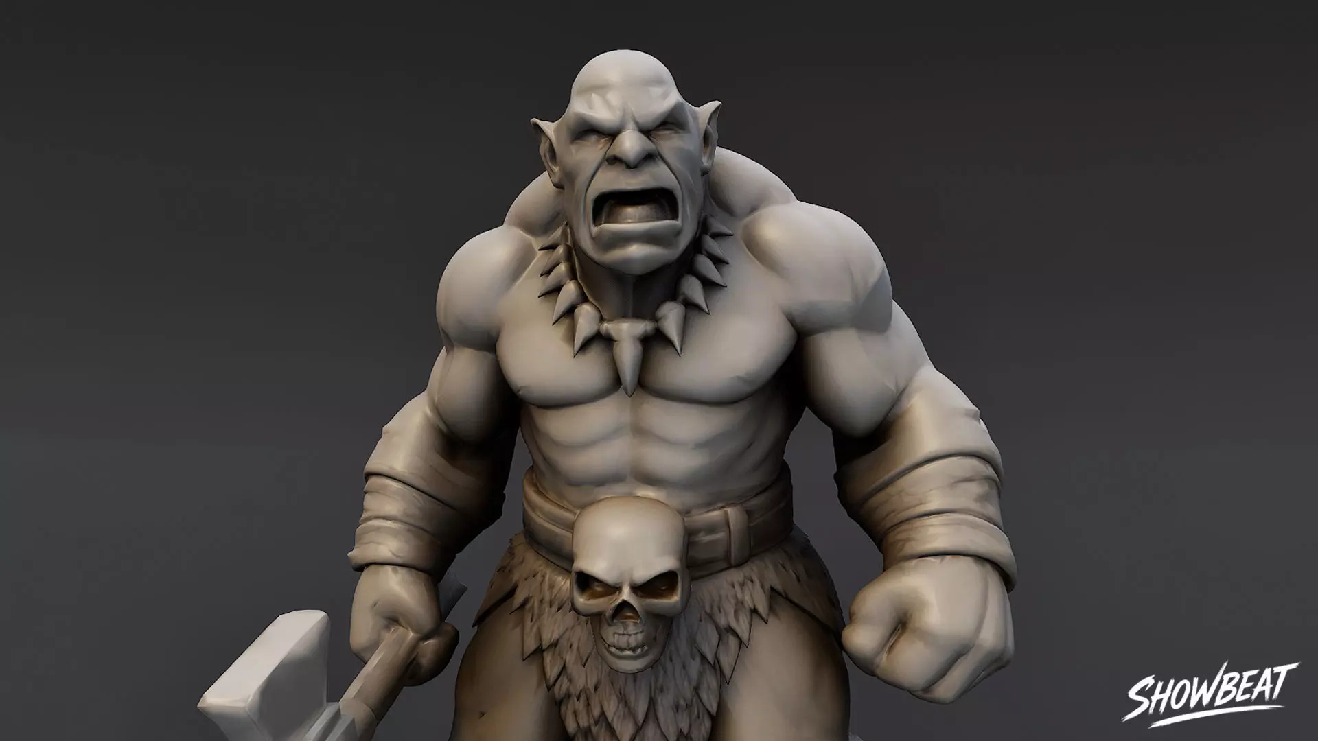 Ogre Warrior Attack Ready Statue Low-poly 3D model_7