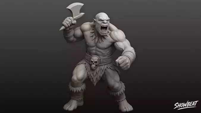 Ogre Warrior Axe Raised Statue