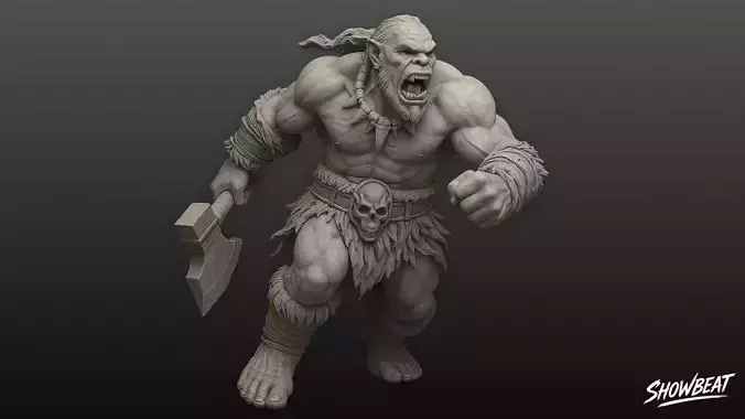 Ogre Warrior Charging Attack Statue