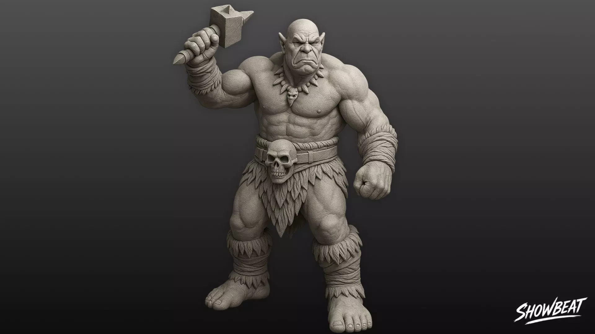 Ogre Warrior Threatening Gesture Statue Low-poly 3D model_0