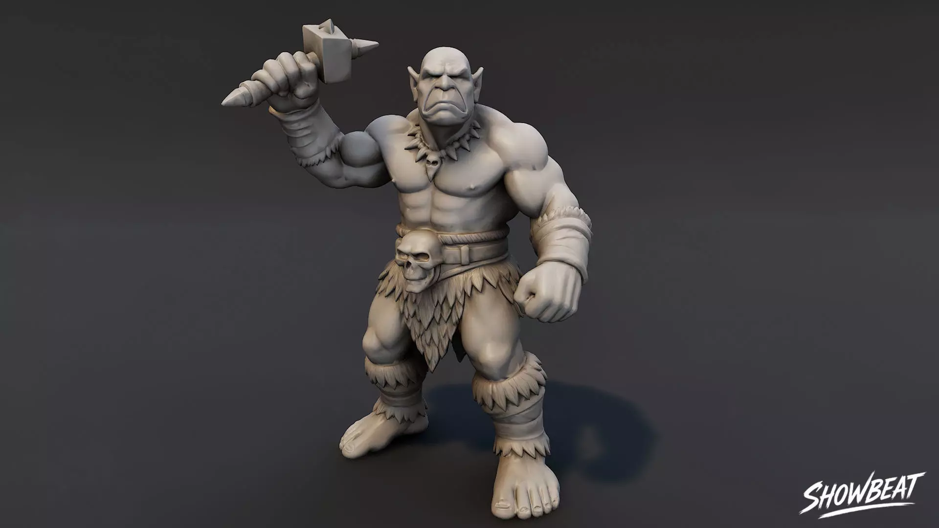 Ogre Warrior Threatening Gesture Statue Low-poly 3D model_1