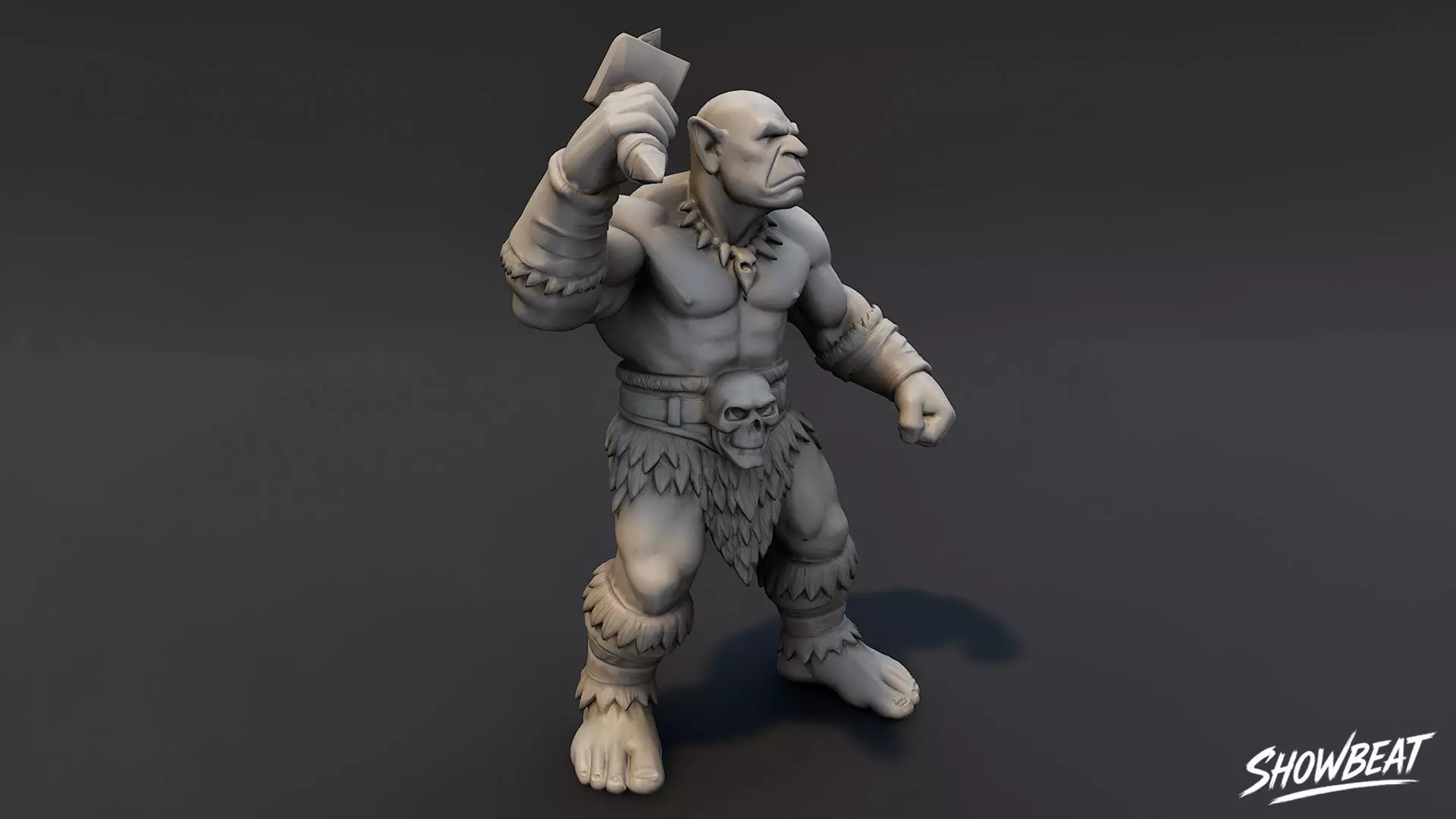 Ogre Warrior Threatening Gesture Statue Low-poly 3D model_2