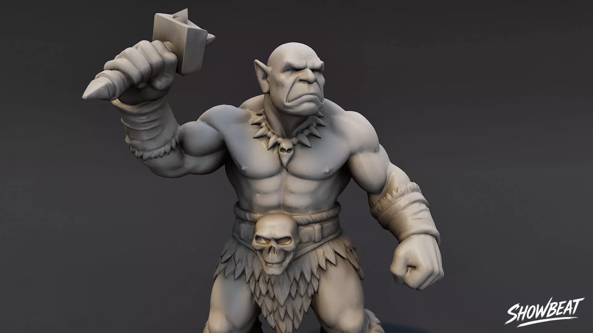 Ogre Warrior Threatening Gesture Statue Low-poly 3D model_5