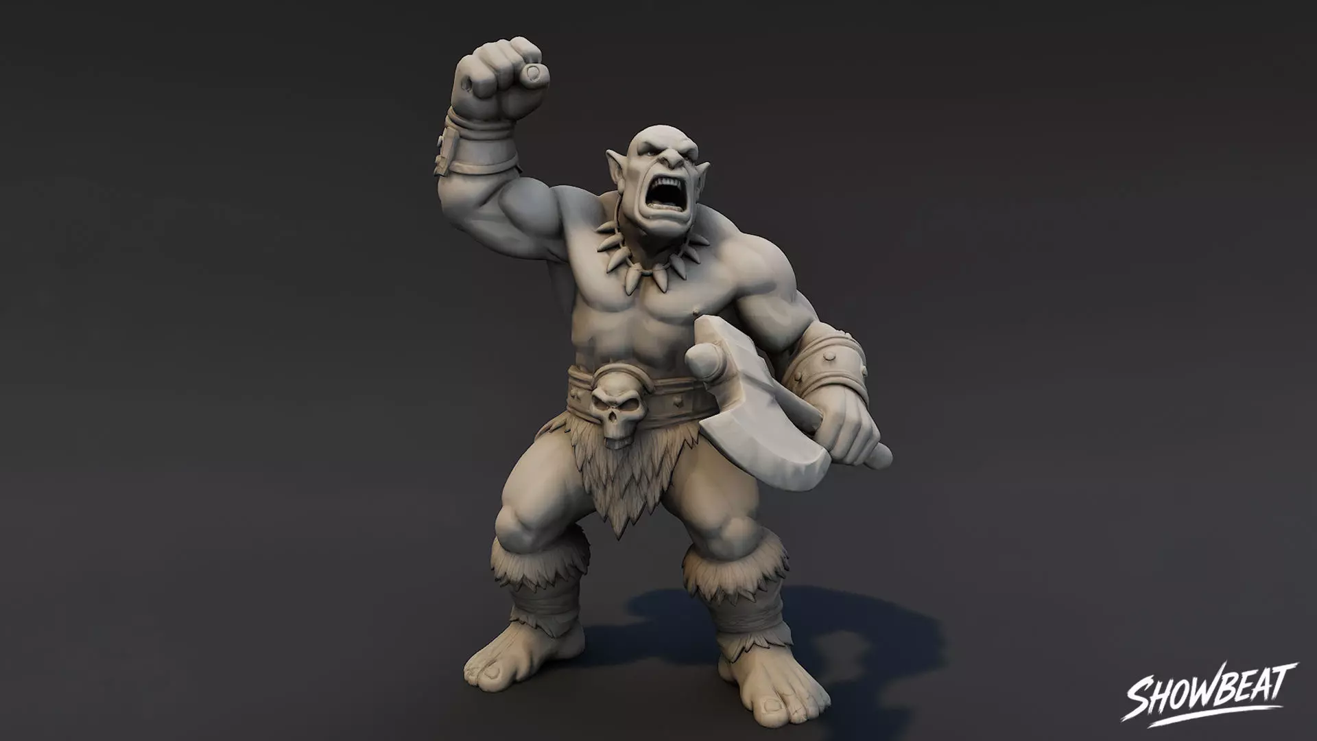 Ogre Warrior Victory Pose Statue Low-poly 3D model_1