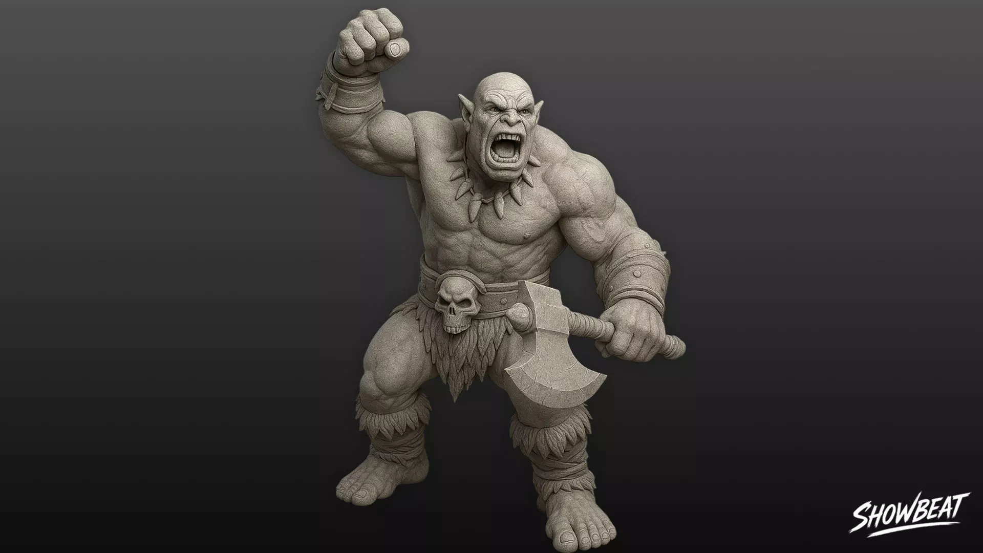 Ogre Warrior Victory Pose Statue Low-poly 3D model_0