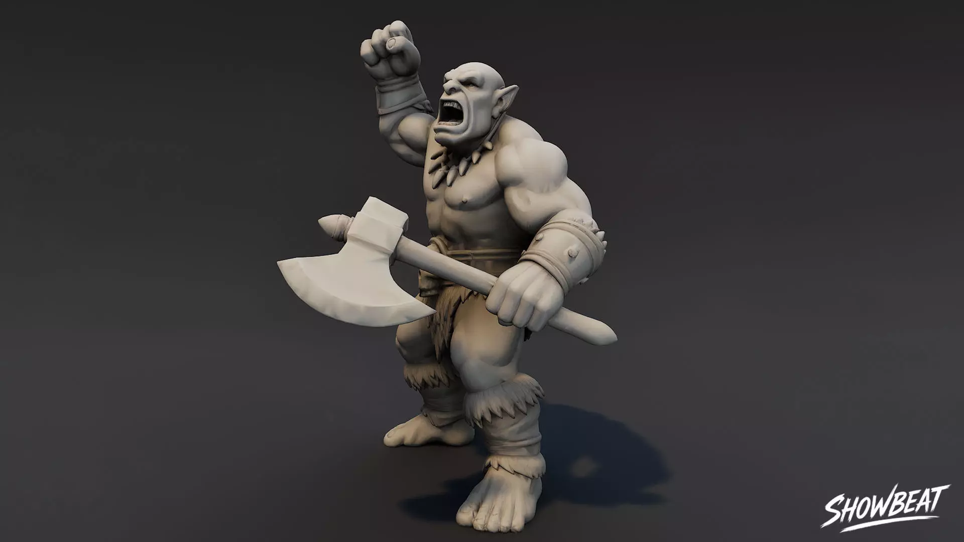 Ogre Warrior Victory Pose Statue Low-poly 3D model_2