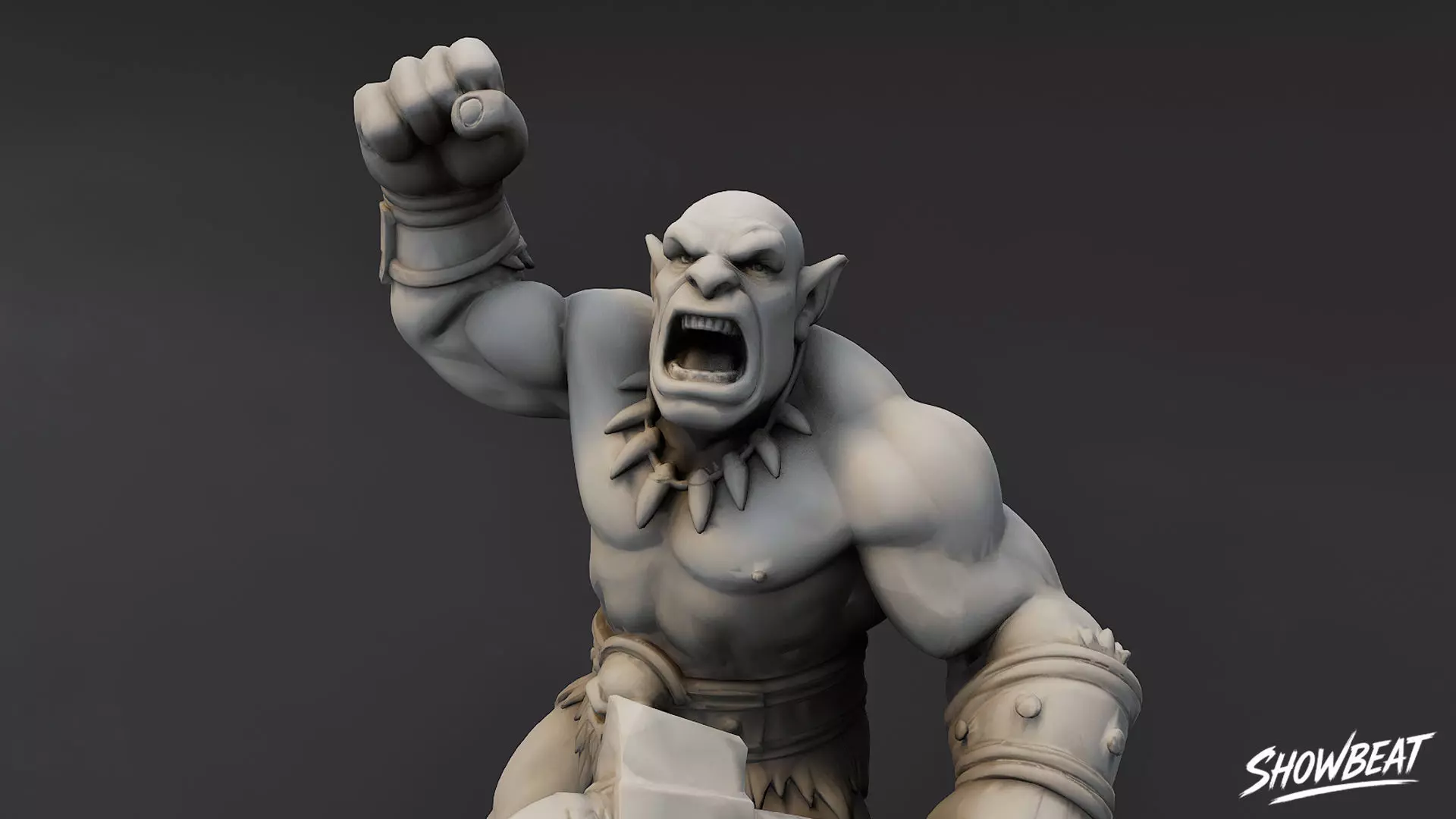 Ogre Warrior Victory Pose Statue Low-poly 3D model_7