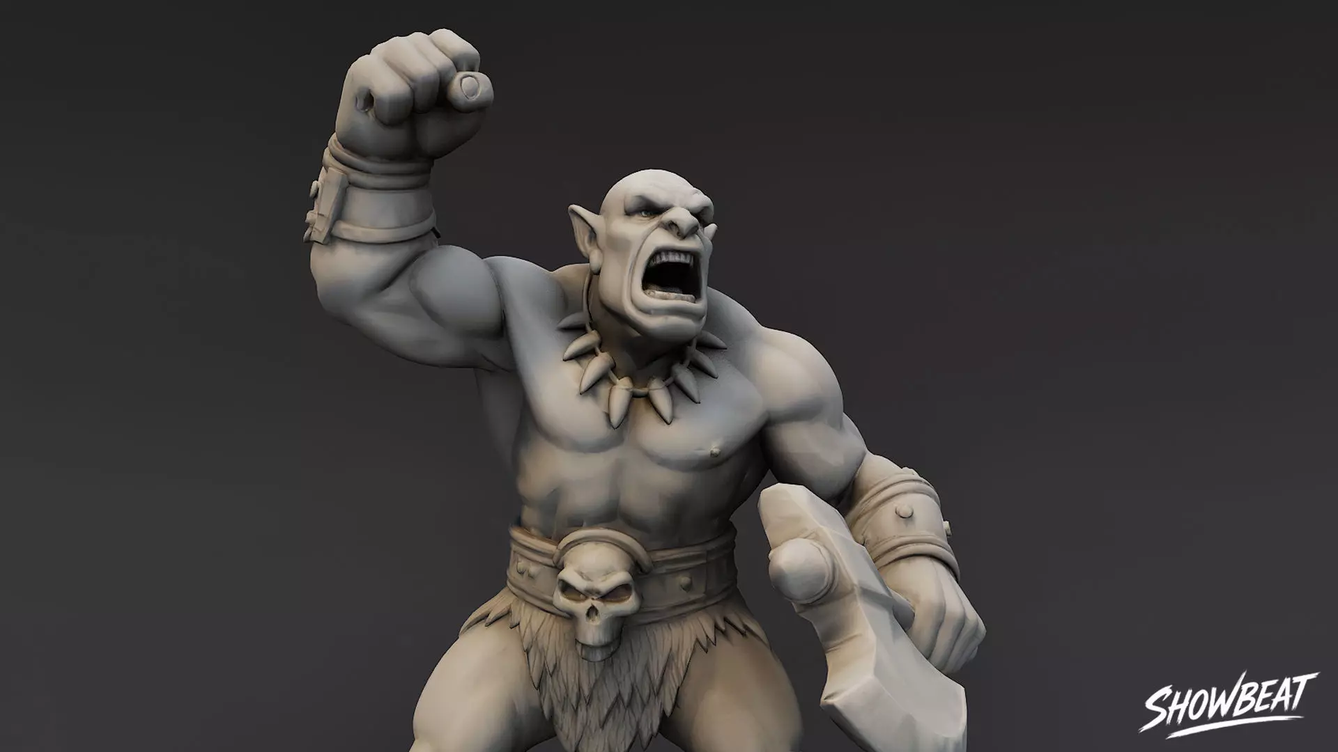 Ogre Warrior Victory Pose Statue Low-poly 3D model_5