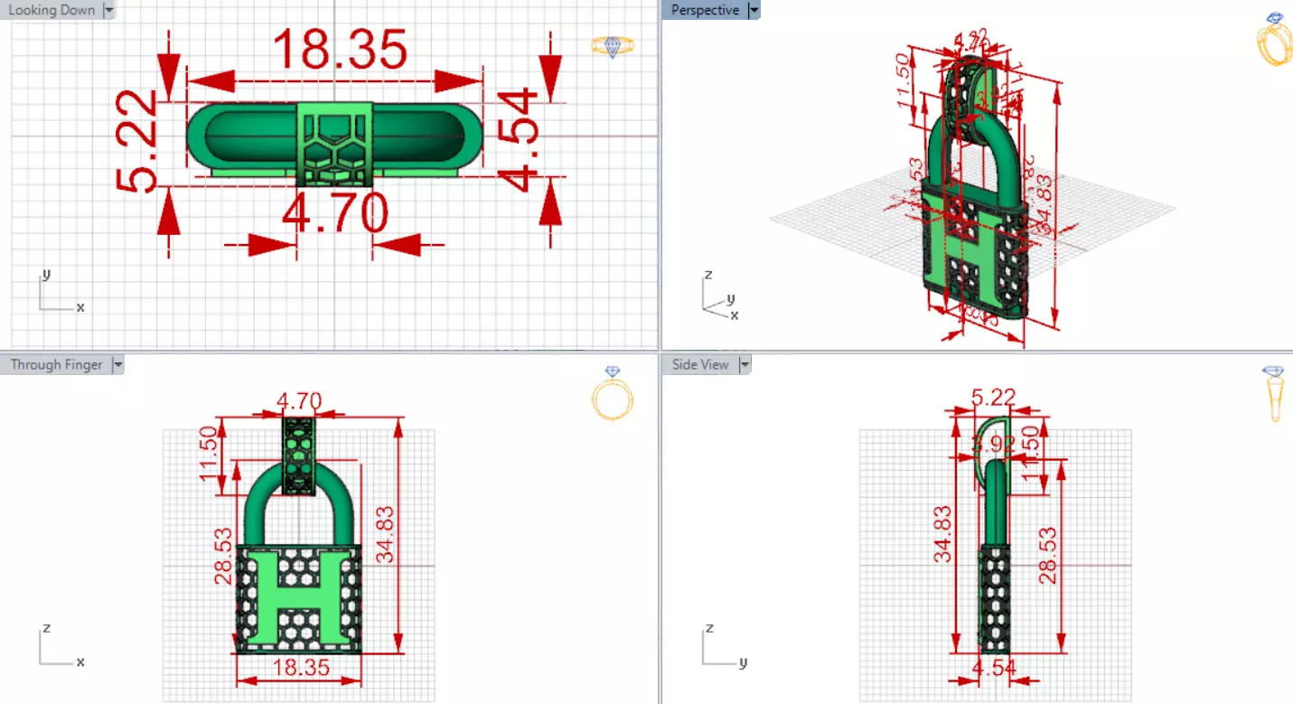 stl 3dm Plate H Padlock with Honeycomb Texture gp0485 3D print model_19