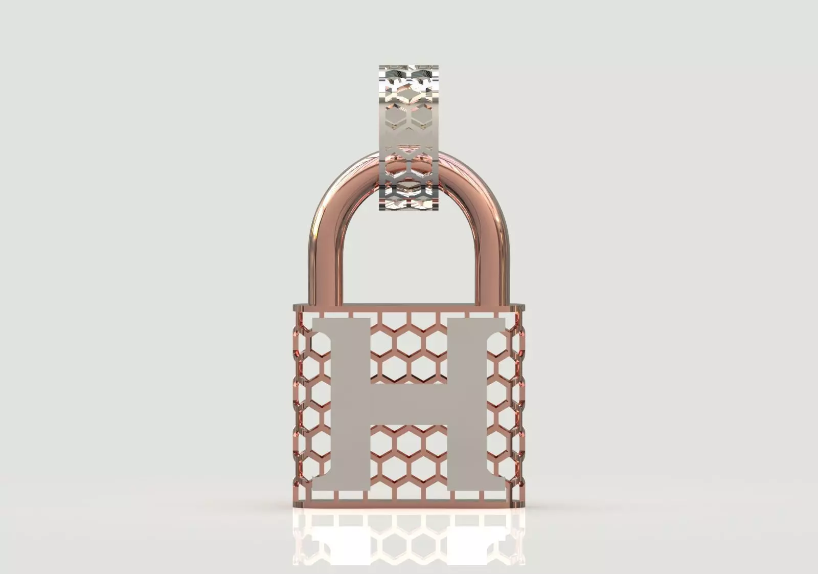 stl 3dm Plate H Padlock with Honeycomb Texture gp0485 3D print model_12