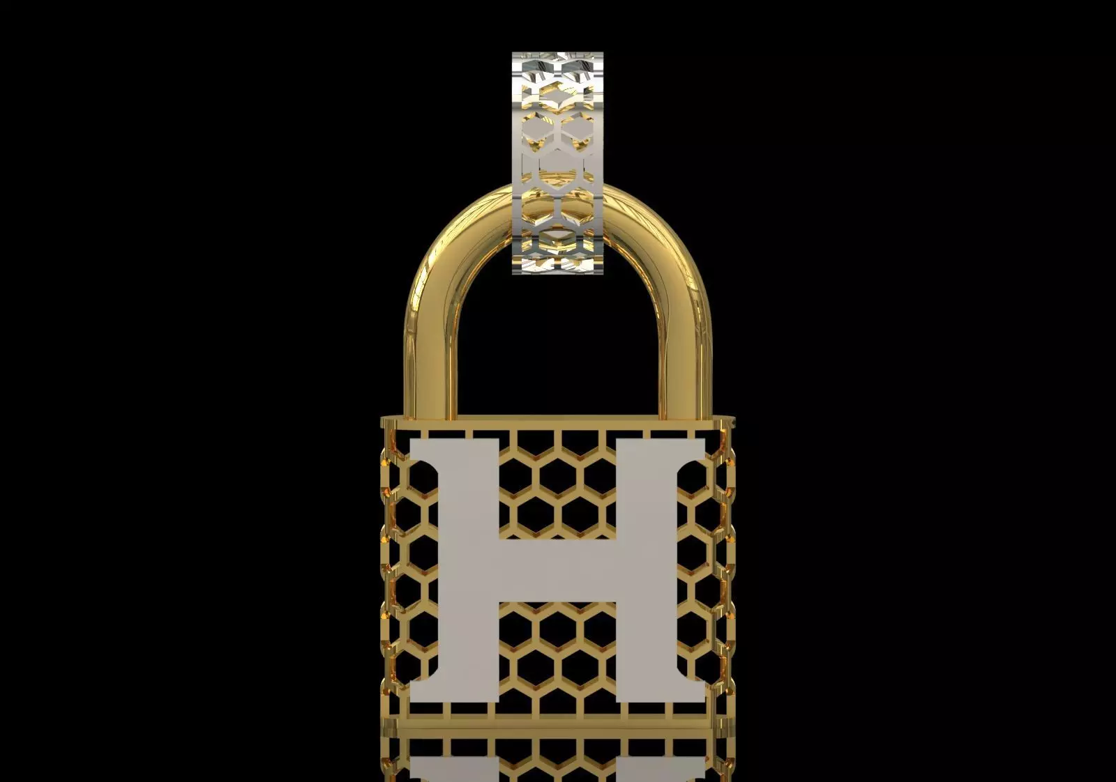 stl 3dm Plate H Padlock with Honeycomb Texture gp0485 3D print model_1