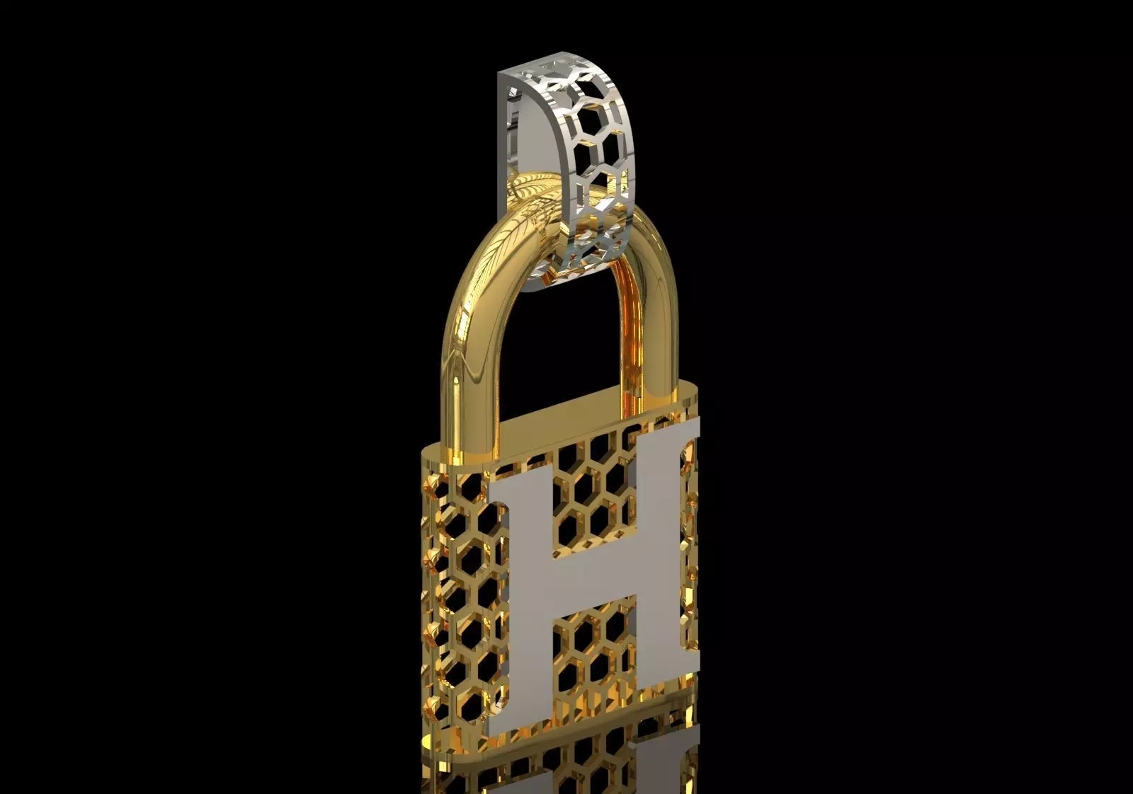 stl 3dm Plate H Padlock with Honeycomb Texture gp0485 3D print model_4
