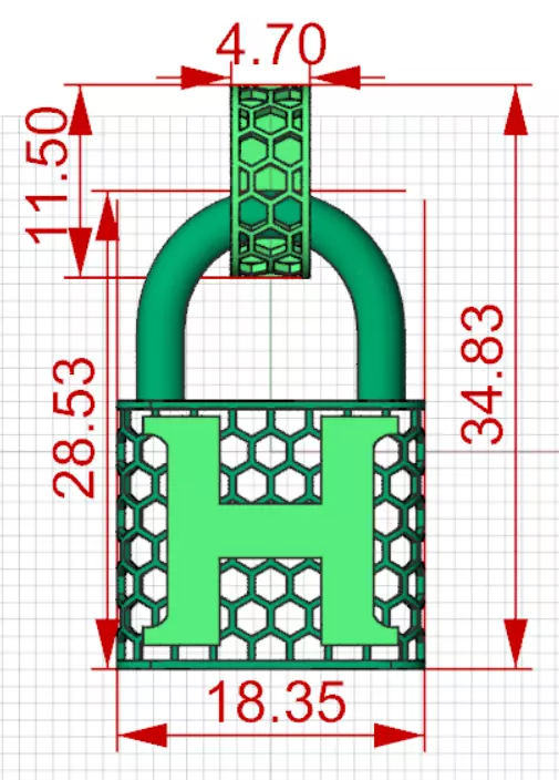 stl 3dm Plate H Padlock with Honeycomb Texture gp0485 3D print model_22