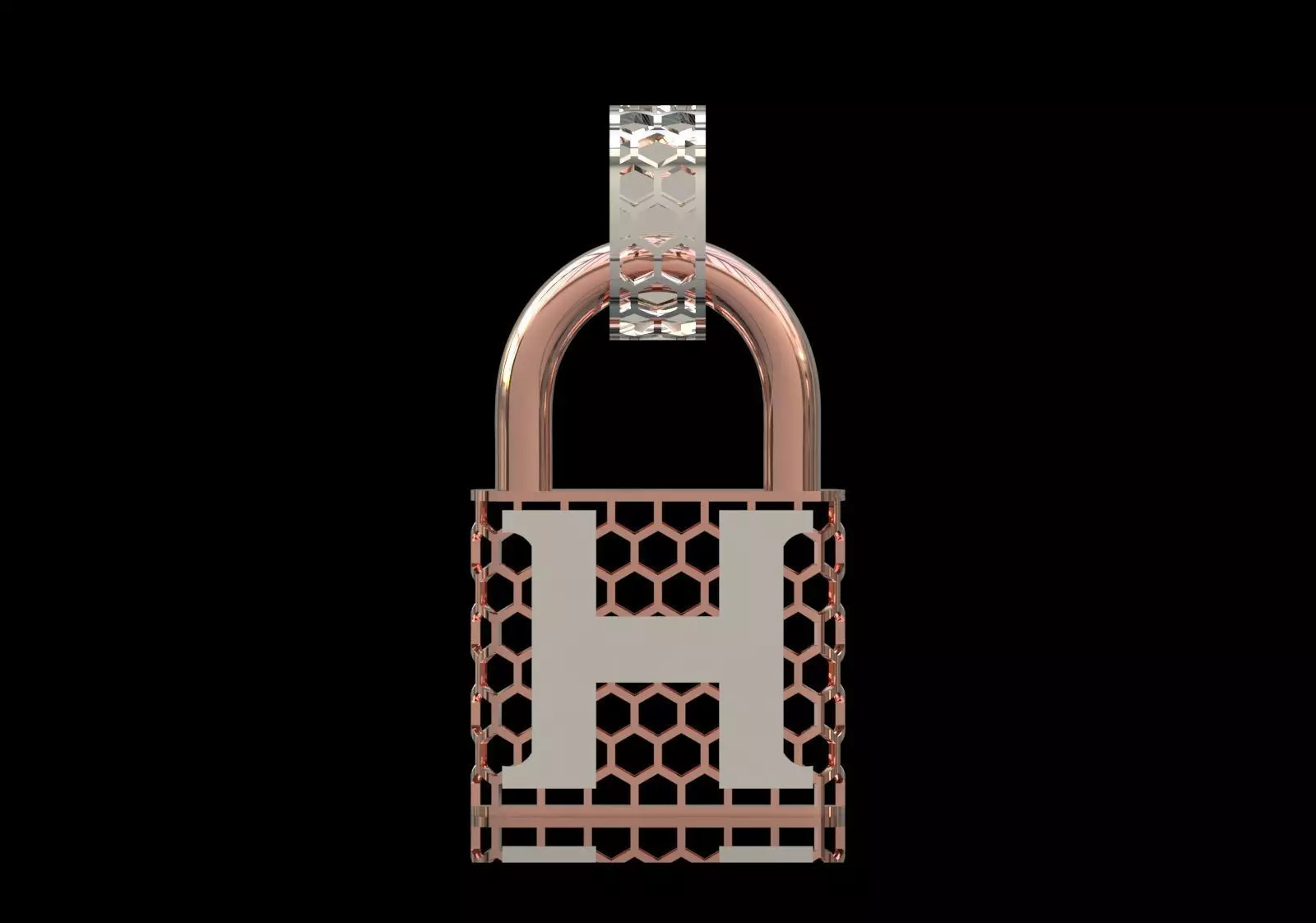 stl 3dm Plate H Padlock with Honeycomb Texture gp0485 3D print model_11