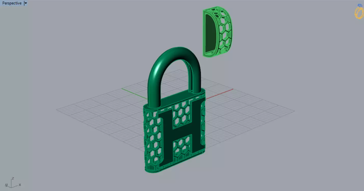 stl 3dm Plate H Padlock with Honeycomb Texture gp0485 3D print model_7