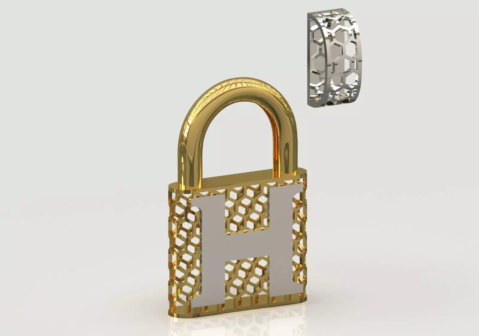 stl 3dm Plate H Padlock with Honeycomb Texture gp0485 3D print model_14