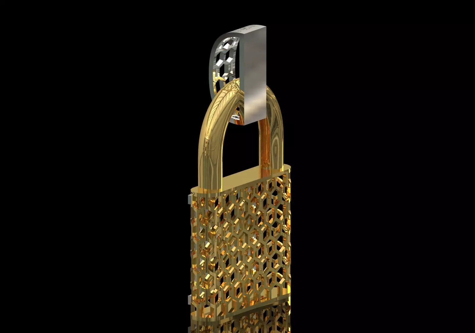 stl 3dm Plate H Padlock with Honeycomb Texture gp0485 3D print model_3
