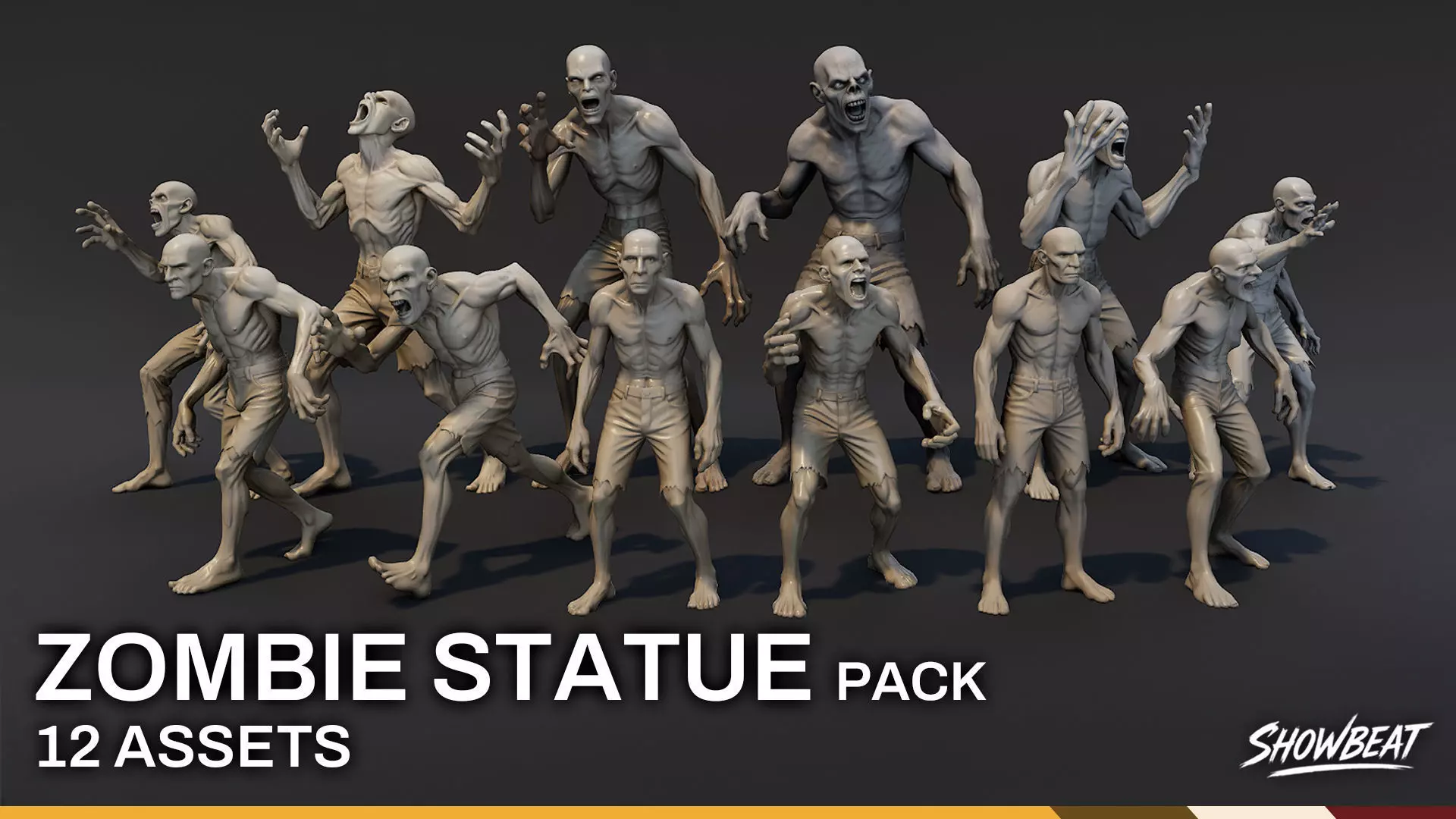 Zombie Statue Pack Low-poly 3D model_0