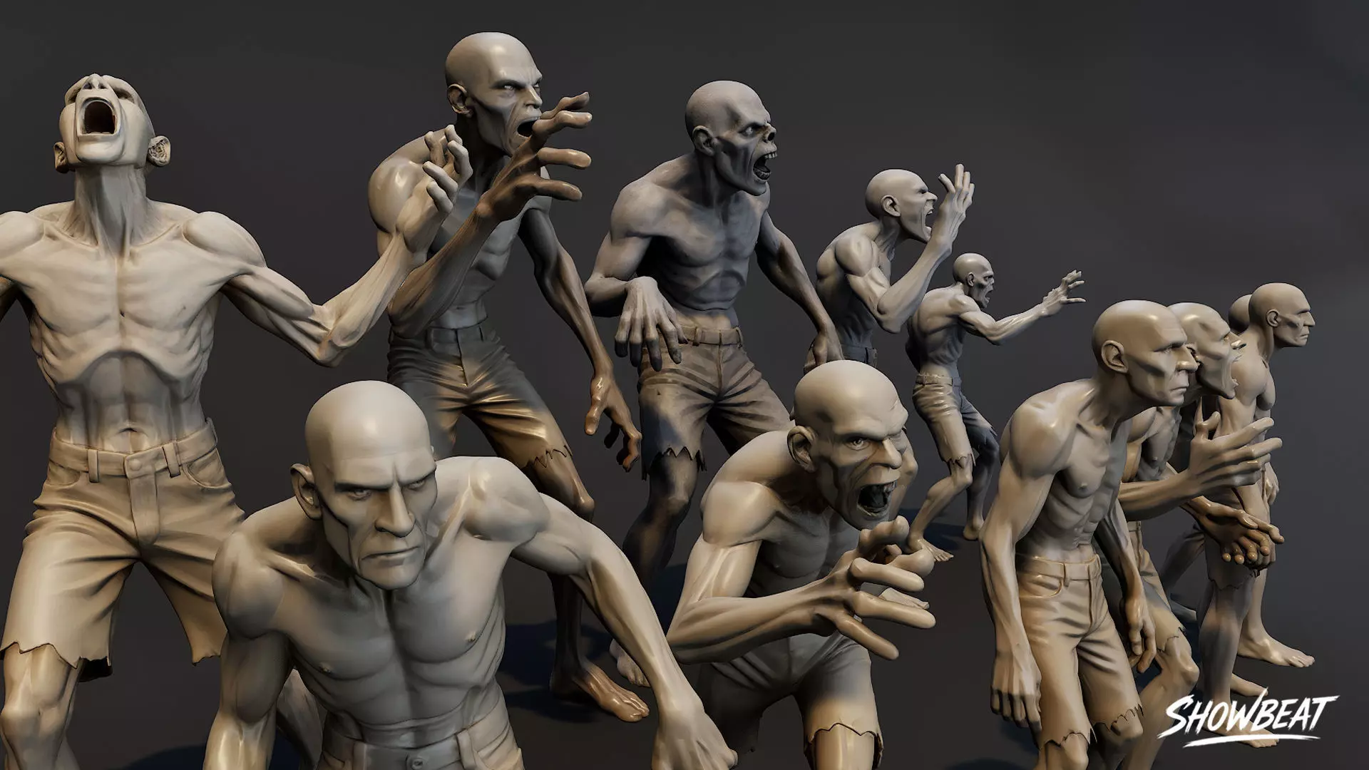 Zombie Statue Pack Low-poly 3D model_2