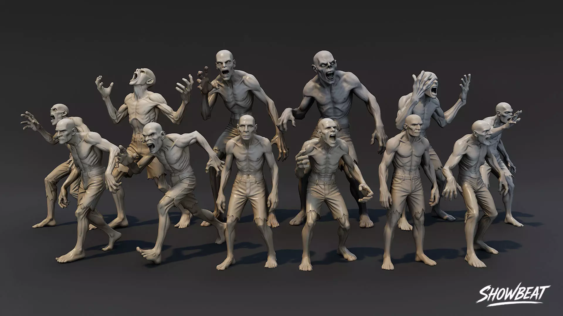 Zombie Statue Pack Low-poly 3D model_1