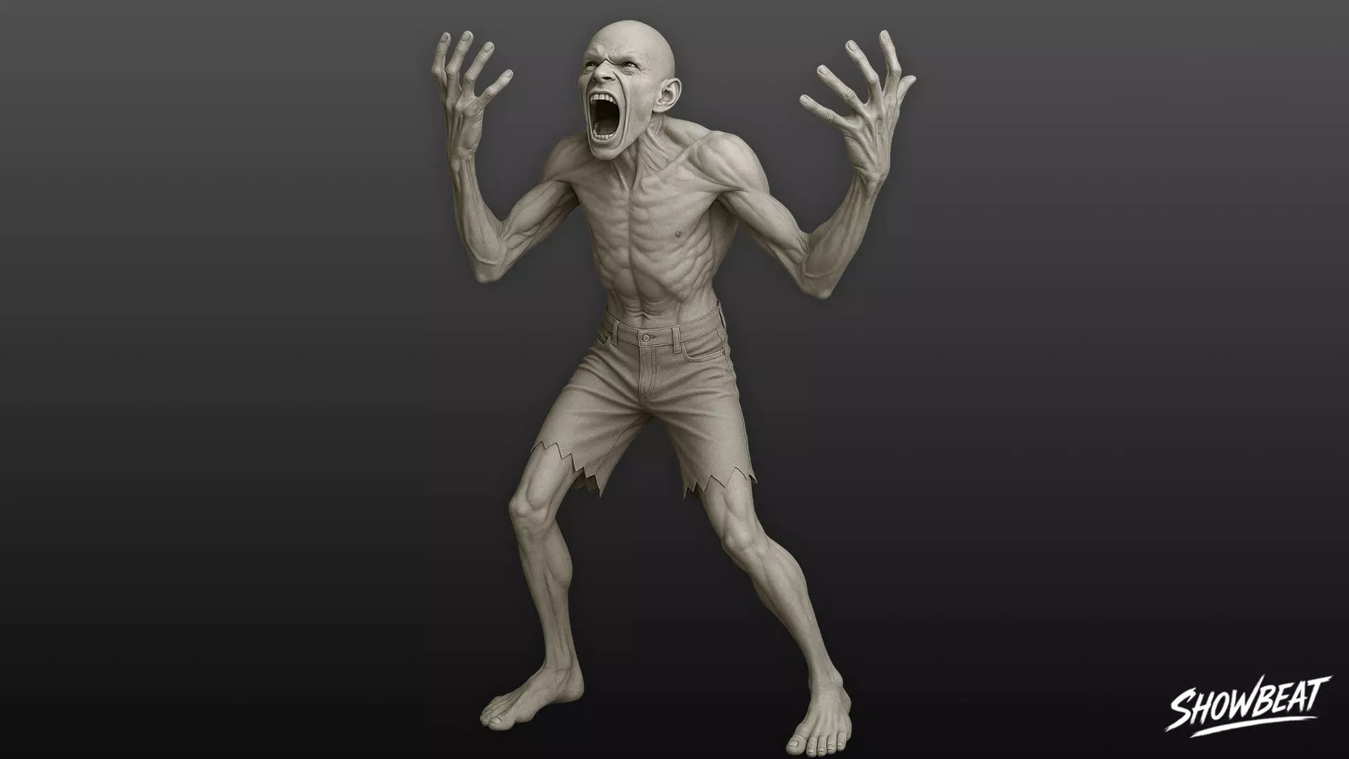 Zombie Statue Furious Pose Low-poly 3D model