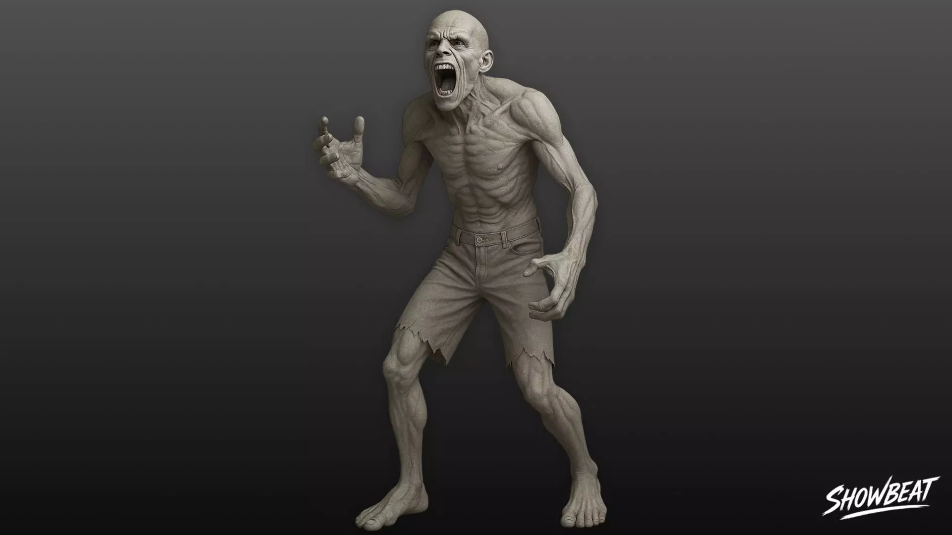 Zombie Statue Roar Pose Low-poly 3D model