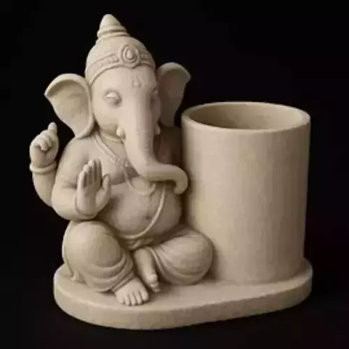Flowing Marble Lord Ganesha Pen Holder Art