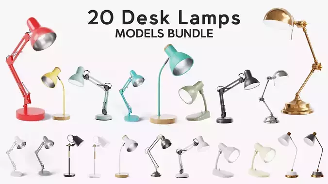 20 Desk Lamps - PBR High Quality Models Bundle 3D Model Collection