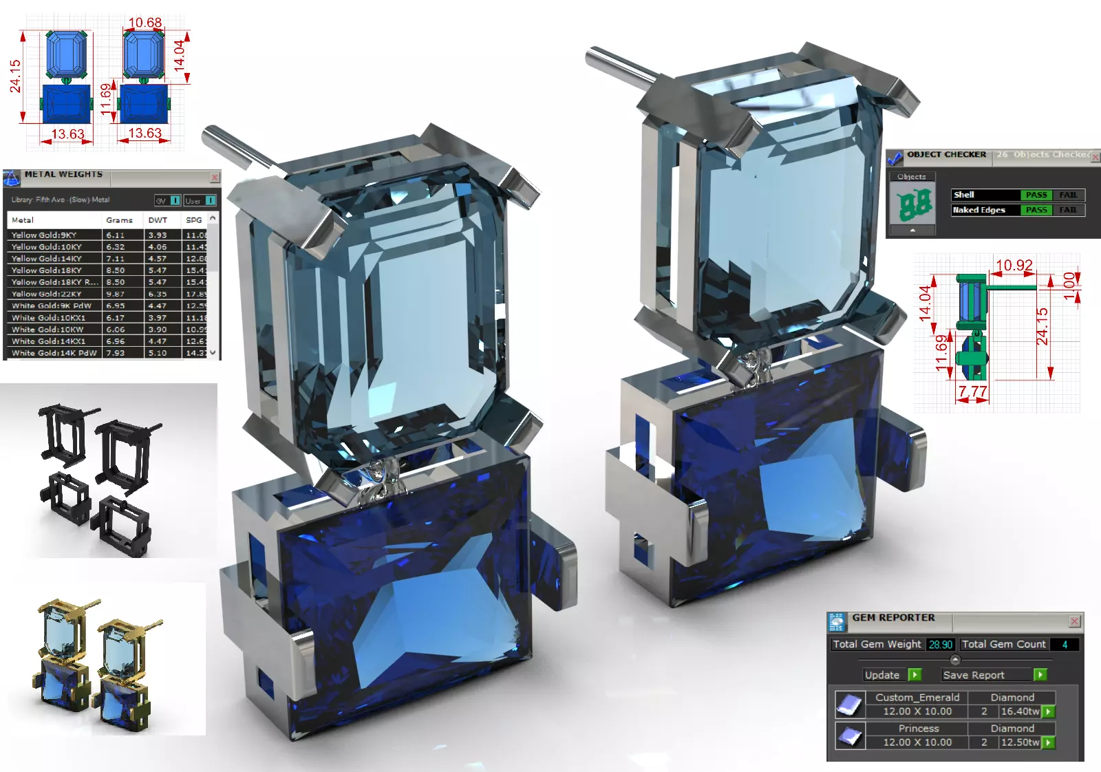 Gold Stud stl 3dm Earrings Cocktail Color Blocks je0139 3D print model