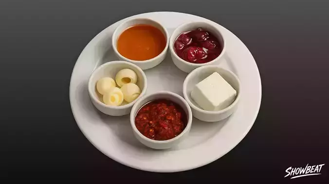 Condiment Set - 5 Sides Low-poly 3D model